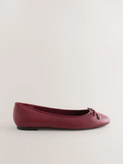 Rouge - Ballerines en cuir à bout rond