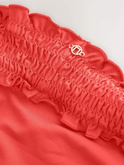 Rouge - Bas de bikini froncé à jambes montantes