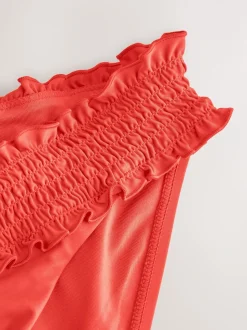 Rouge - Bas de bikini froncé à jambes montantes