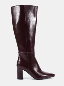 Rouge - Bottes au genou à talon carré Gala à bout pointu Coupe large Novo