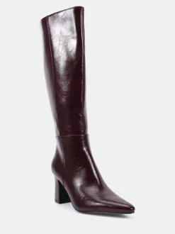 Rouge - Bottes au genou à talon carré Gala à bout pointu Coupe large Novo