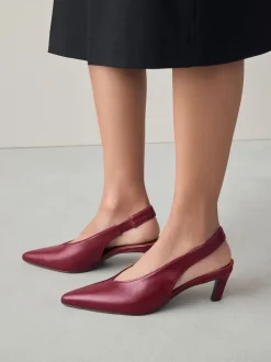 Rouge - Chaussures à talons à bride arrière en cuir et bout pointu