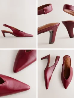 Rouge - Chaussures à talons à bride arrière en cuir et bout pointu