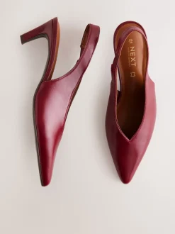 Rouge - Chaussures à talons à bride arrière en cuir et bout pointu