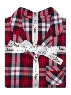 Rouge - Coffret cadeau Pour Moi pyjama en coton brossé à carreaux confortables