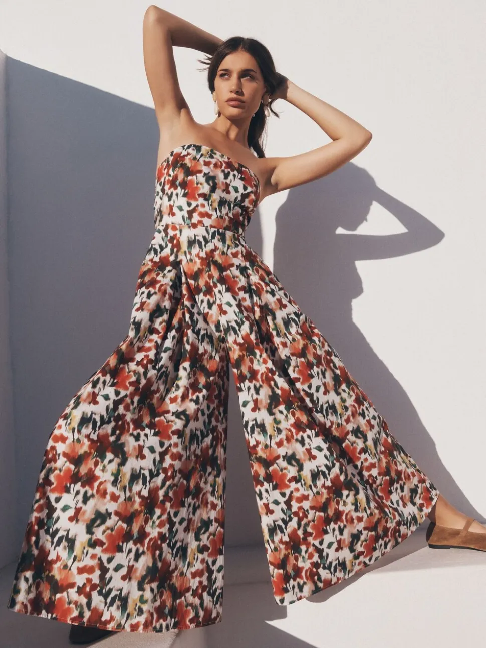 Rouge - Combinaison Apricot Ikat Floral Imprimé Bardot 100% coton