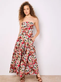 Rouge - Combinaison Apricot Ikat Floral Imprimé Bardot 100% coton