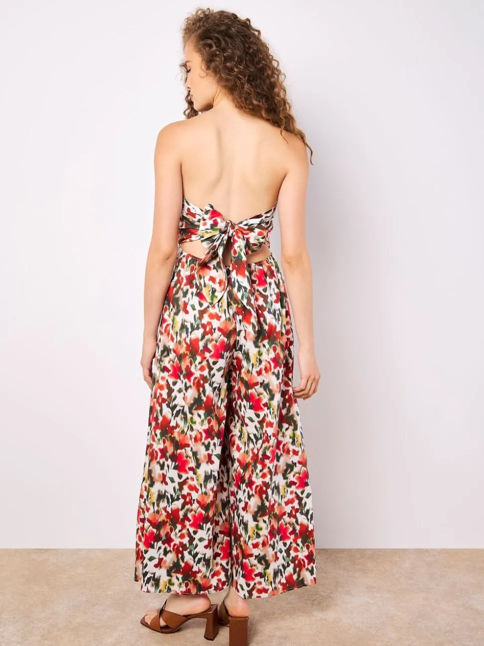 Rouge - Combinaison Apricot Ikat Floral Imprimé Bardot 100% coton