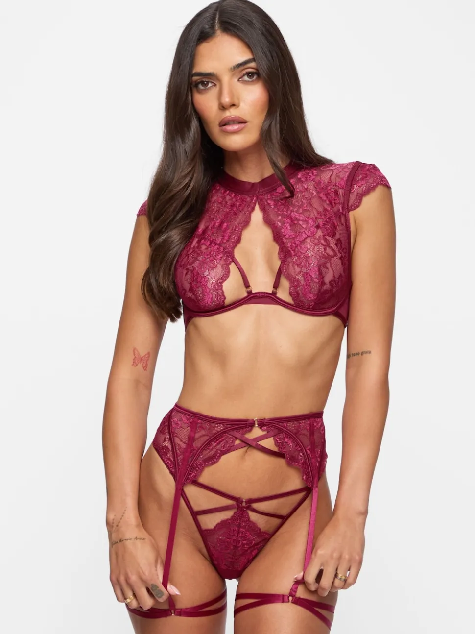 Rouge - Ensemble Ann Summers Zayna en dentelle sans entrejambe