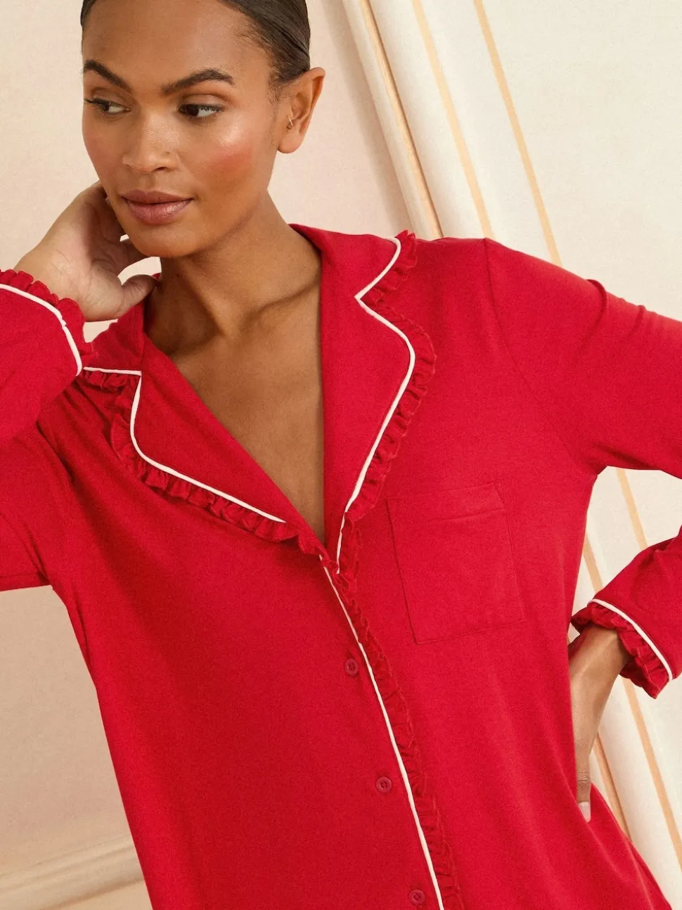 Rouge - Ensemble pyjama Love & Roses à boutons