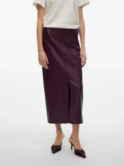 Rouge - Jupe mi-longue Vero Moda taille haute enduite