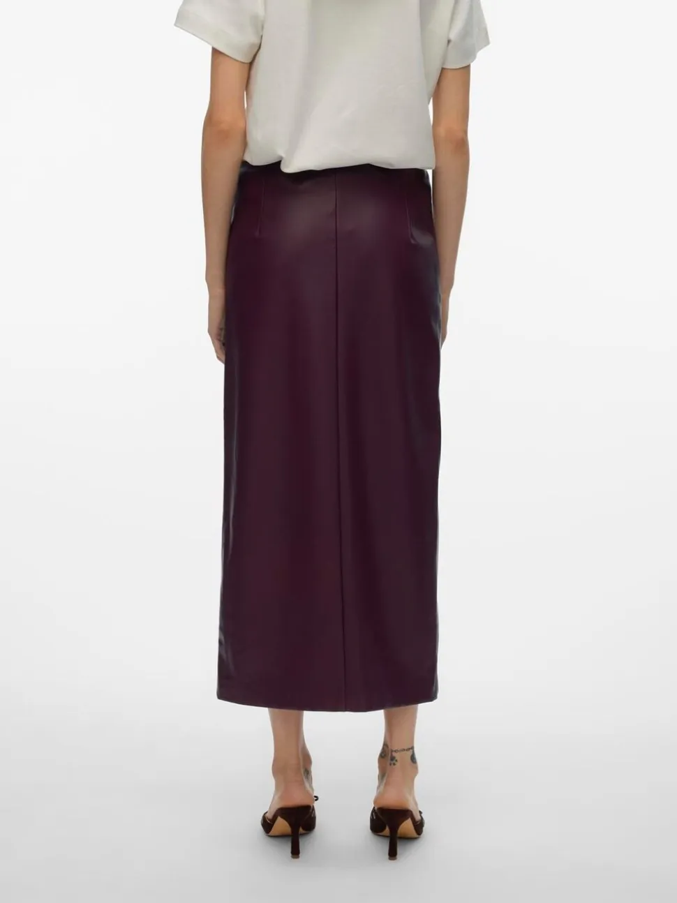 Rouge - Jupe mi-longue Vero Moda taille haute enduite