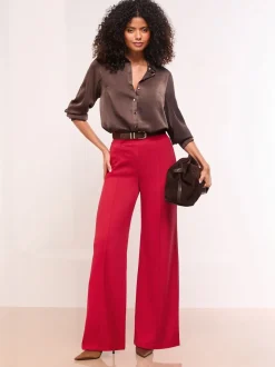Rouge - Lipsy Pantalon large taille haute
