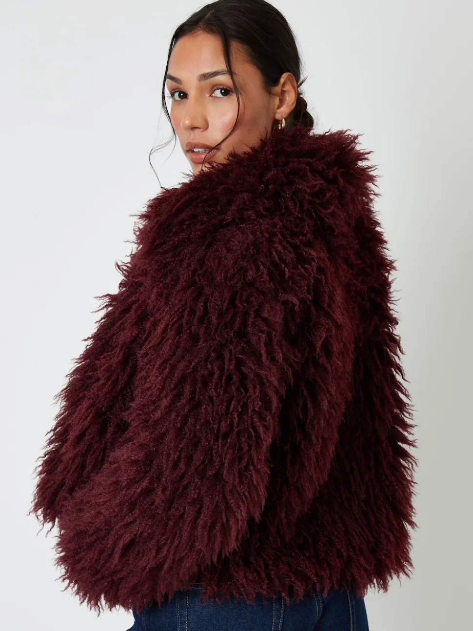 Rouge - Manteau Threadbare col en fausse fourrure