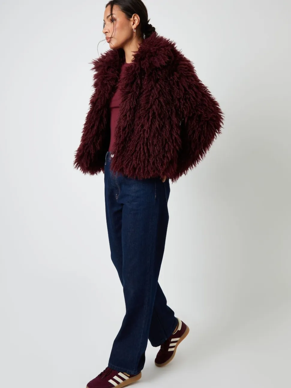 Rouge - Manteau Threadbare col en fausse fourrure
