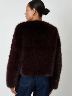 Rouge - Manteau Threadbare en fausse fourrure sans col