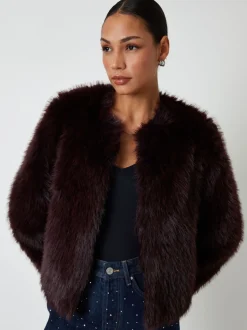 Rouge - Manteau Threadbare en fausse fourrure sans col