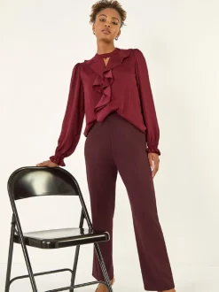 Rouge - Pantalons Roman Coupe droite en maille Ponte Extensible