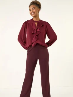 Rouge - Pantalons Roman Coupe droite en maille Ponte Extensible