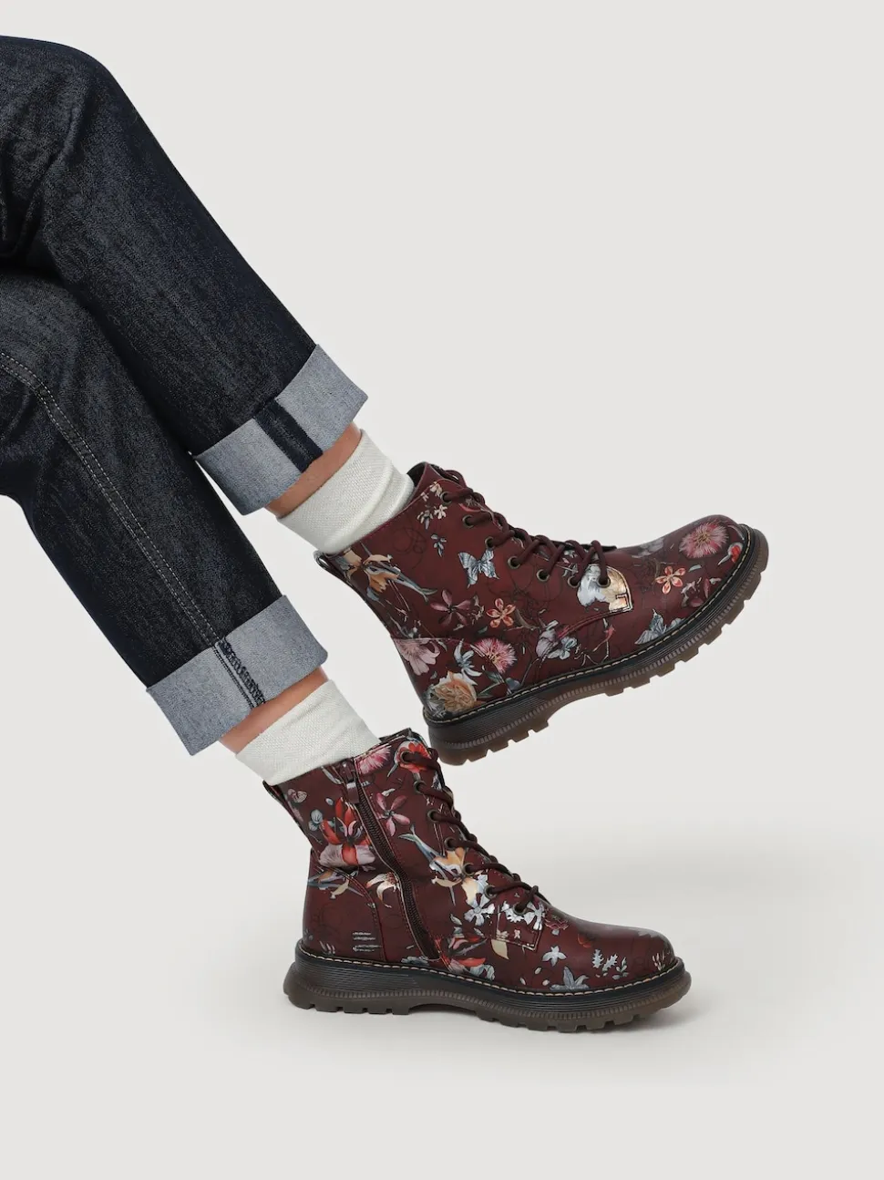 Rouge - Pavers Bottes À lacets Fleuri