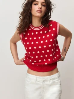 Rouge à pois - Débardeur sans manches en maille avec laine