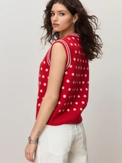 Rouge à pois - Débardeur sans manches en maille avec laine