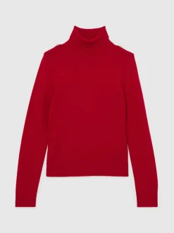 Rouge - Pull Reiss Corrine à col roulé et épaulette en laine