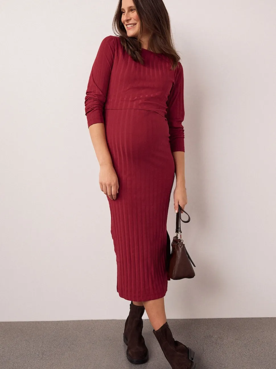 Rouge - Robe de grossesse à manches longues et allaitement