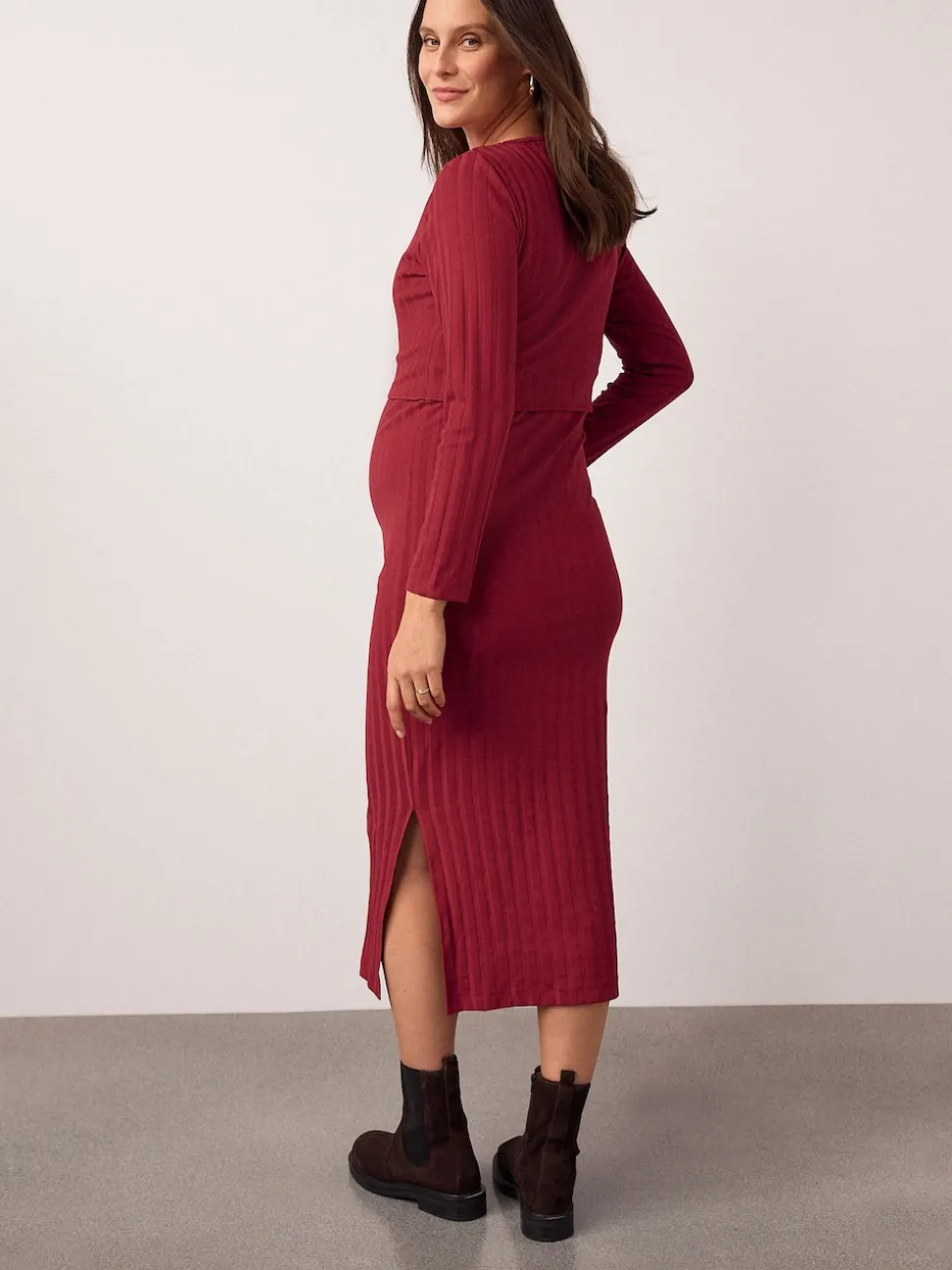 Rouge - Robe de grossesse à manches longues et allaitement