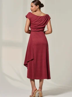 Rouge - Robe Jolie Moi mi-longue drapée asymétrique