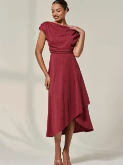 Rouge - Robe Jolie Moi mi-longue drapée asymétrique
