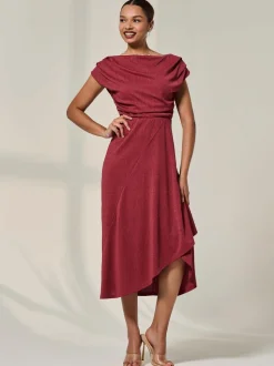 Rouge - Robe Jolie Moi mi-longue drapée asymétrique