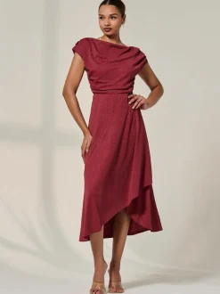 Rouge - Robe Jolie Moi mi-longue drapée asymétrique