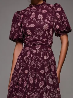 Rouge - Robe longue Jolie Moi en maille imprimée à manches bouffantes