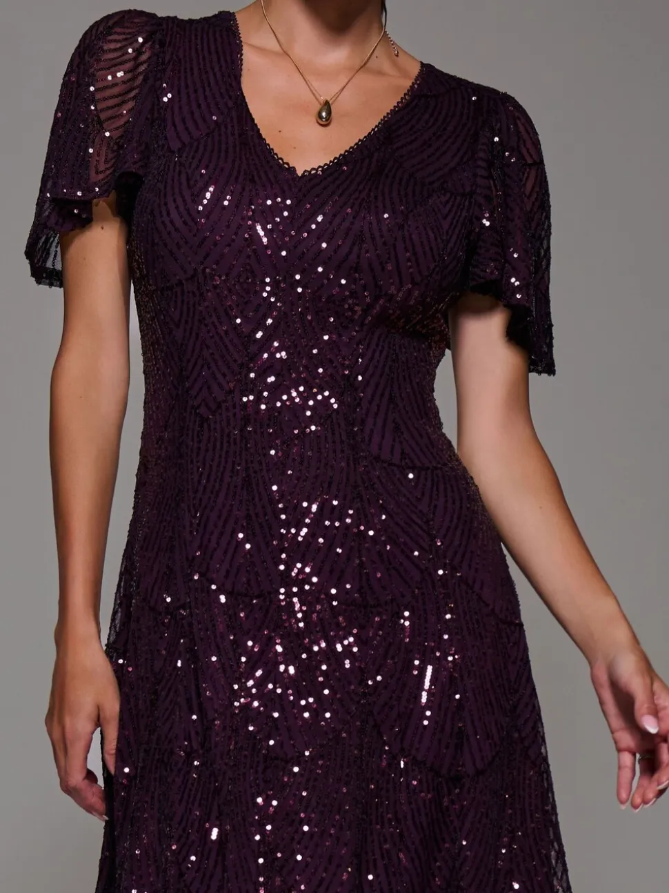 Rouge - Robe Midaxi Jolie Moi à manches ange à Sequins