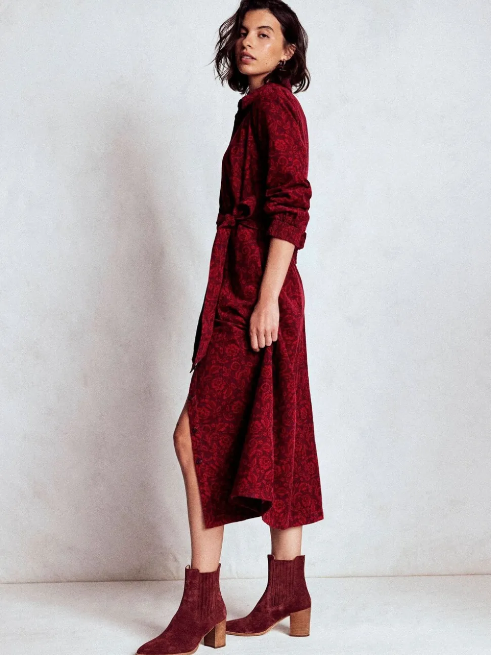 Rouge - Robe mi-longue Boden Clara en velours côtelé