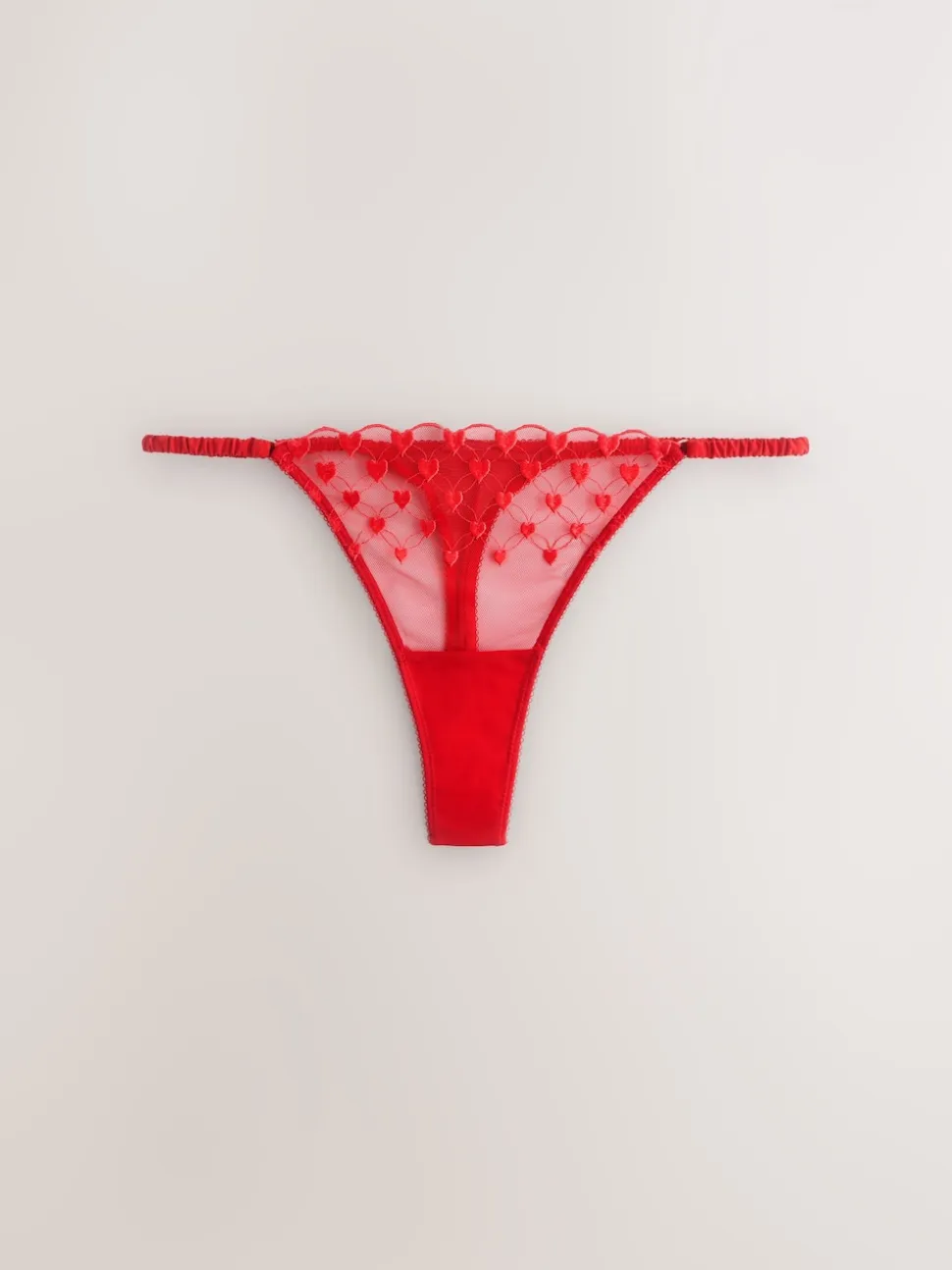 Rouge - String brodé cœur en Suisse haut de gamme