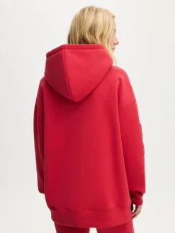Rouge - Sweat à capuche graphique haut de gamme en coton sur peluche