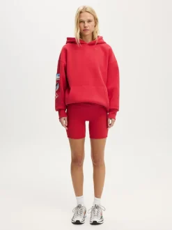 Rouge - Sweat à capuche graphique haut de gamme en coton sur peluche