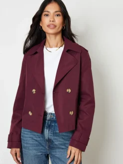 Rouge - Threadbare Double boutonnage Raccourci Trench Veste