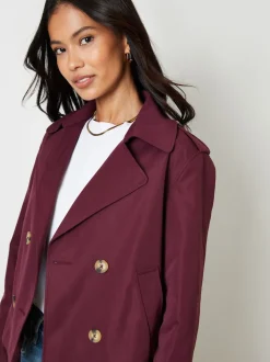 Rouge - Threadbare Double boutonnage Raccourci Trench Veste