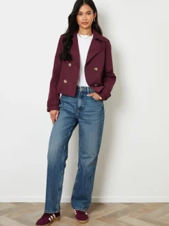 Rouge - Threadbare Double boutonnage Raccourci Trench Veste