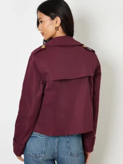 Rouge - Threadbare Double boutonnage Raccourci Trench Veste