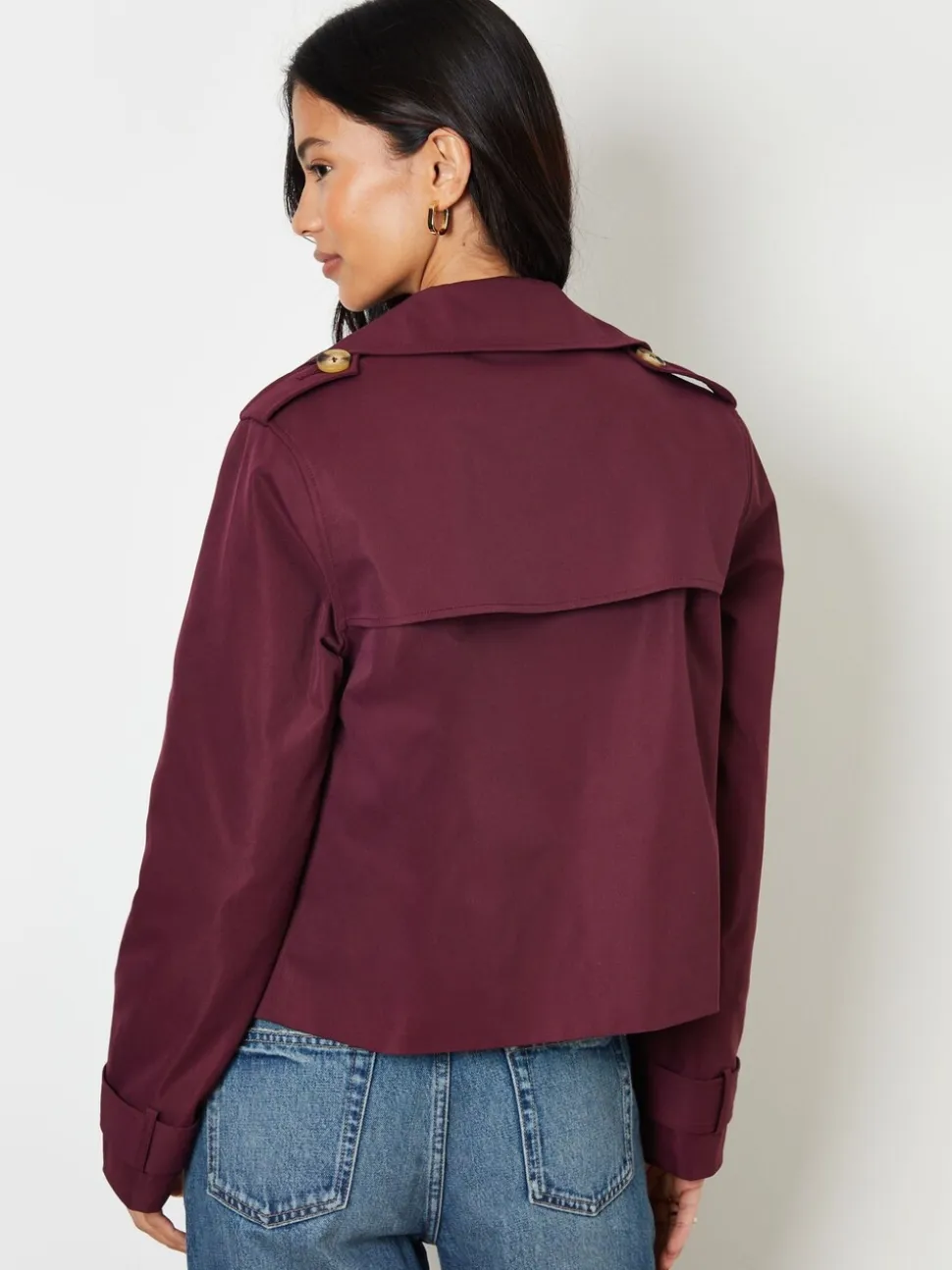 Rouge - Threadbare Double boutonnage Raccourci Trench Veste