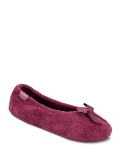 Rouge - Totes Isotoner Terry Ballet chaussons à nœud