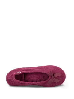 Rouge - Totes Isotoner Terry Ballet chaussons à nœud