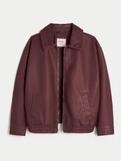 Rouge - Veste bomber Hollister en cuir avec col amovible