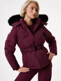 Rouge - Veste de ski rembourré Threadbare Ceinturé