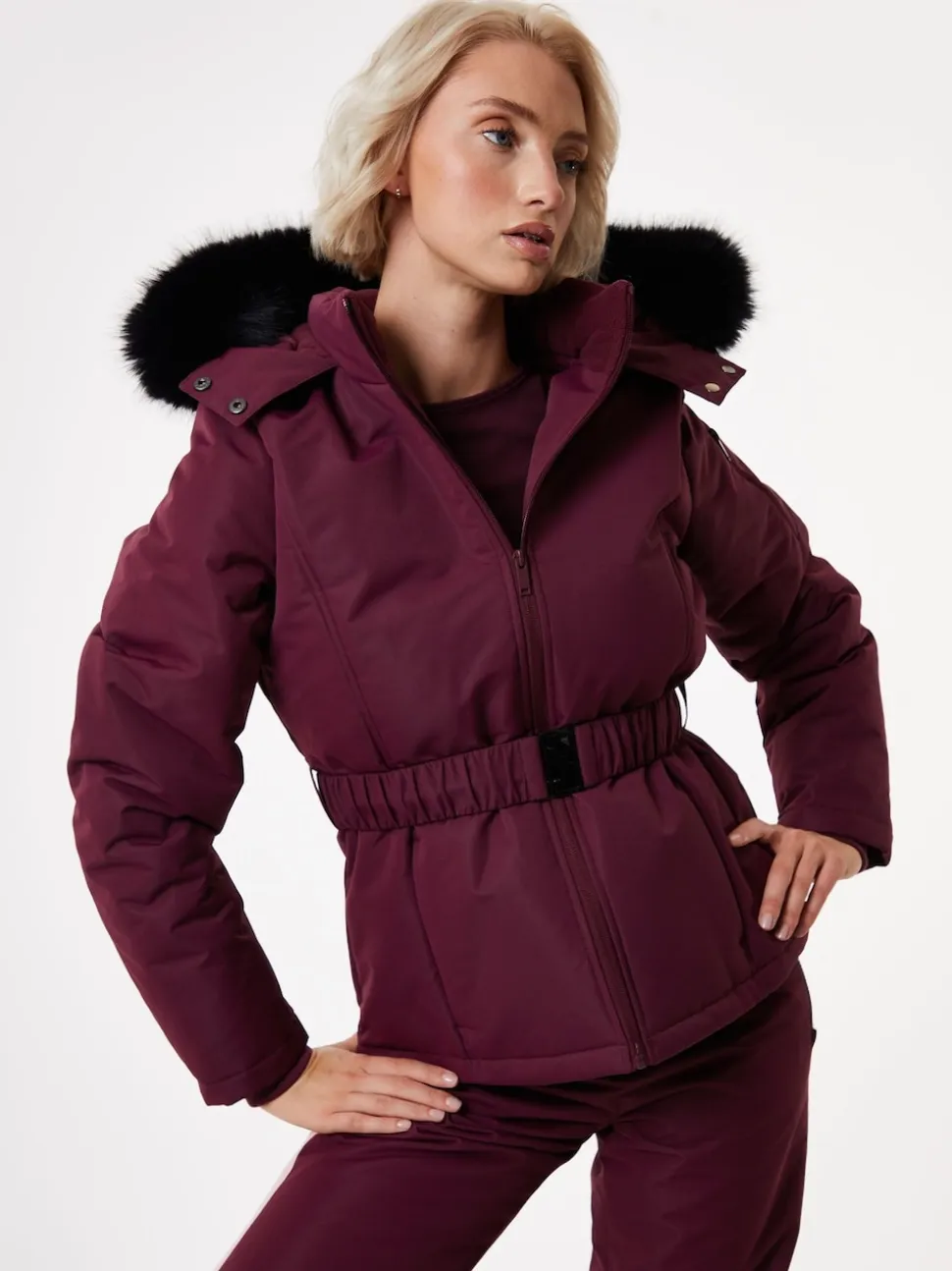 Rouge - Veste de ski rembourré Threadbare Ceinturé