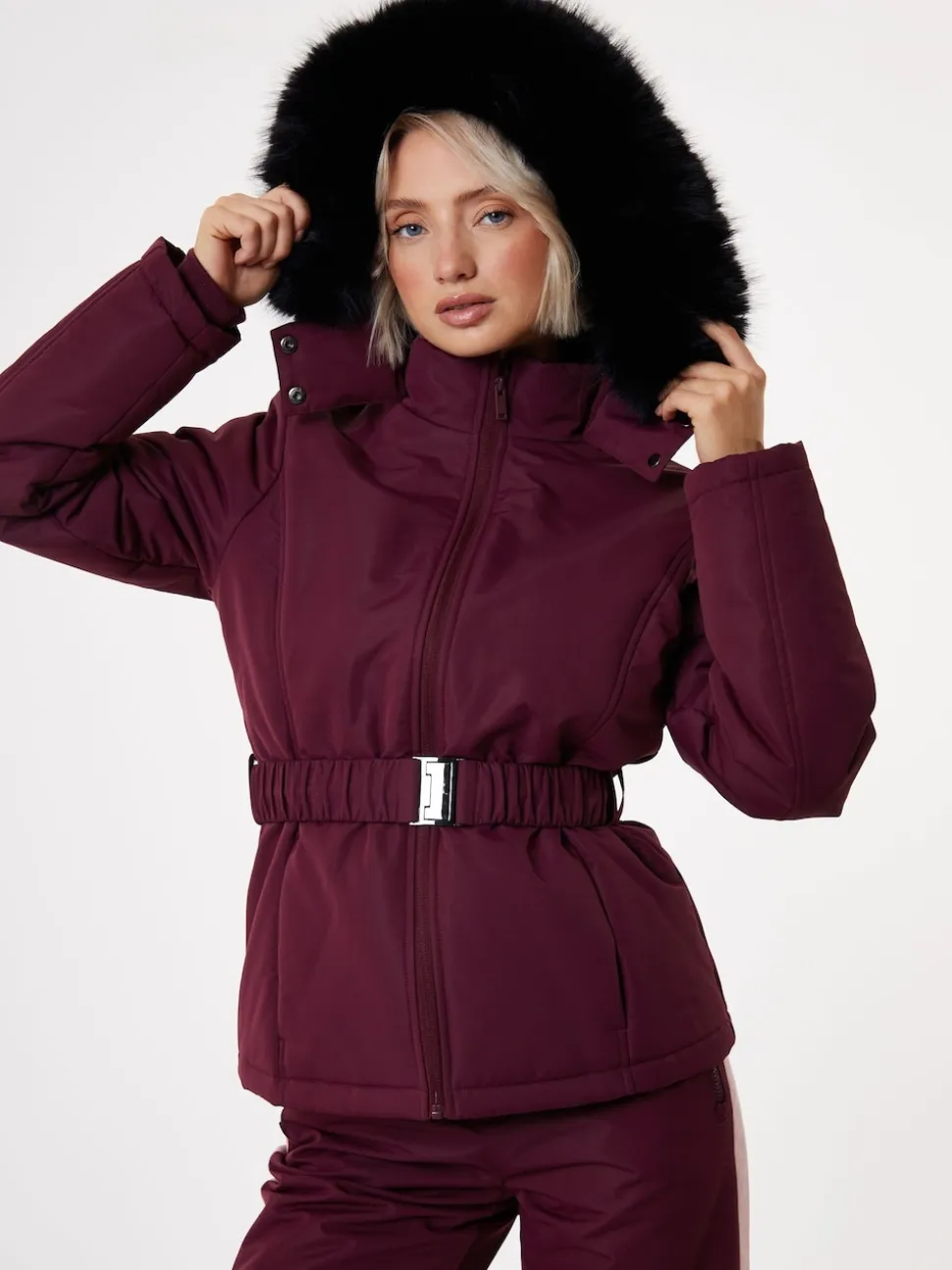 Rouge - Veste de ski rembourré Threadbare Ceinturé
